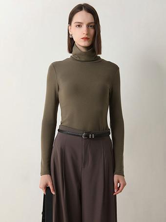 Polo Neck Undershirt Long Sleeves Layering Top In Solid Color