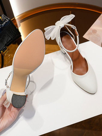 レディース ブロックヒール パンプス リボン ラウンドトゥ アンクルストラップ パンプス