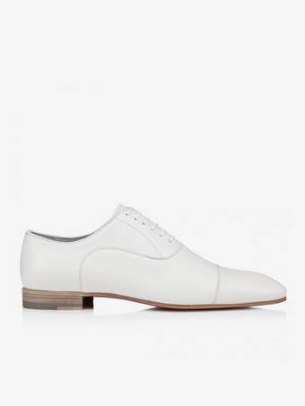 男性用ドレスシューズ オックスフォード ホワイト スクエアトゥ オープンレース ウェディング プロムシューズ