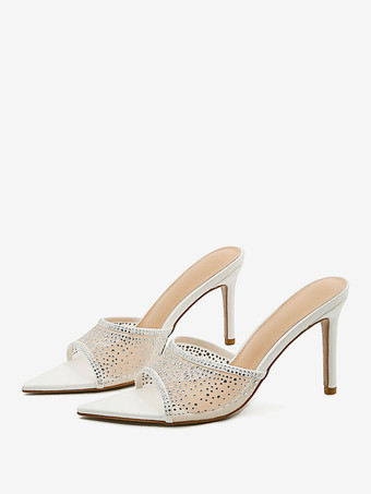 Bianco Sandali con tacco alto da donna Sandali con tacco a punta Sandali con tacco a spillo Tomaia in micro pelle scamosciata