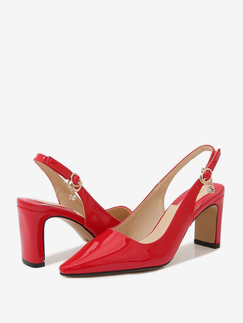 レッド ヴィンテージ シューズ ホワイト ポインテッドトゥ スリングバック パンプス