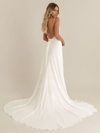 シンプルなウェディングドレス サテン生地 ジュエルネック ノースリーブ レース シース ブライダルドレス