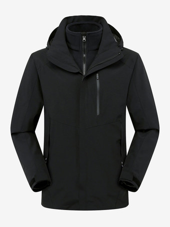 ブラック メンズ ジャケット カラーブロック ジッパー ポリエステル スタイリッシュ