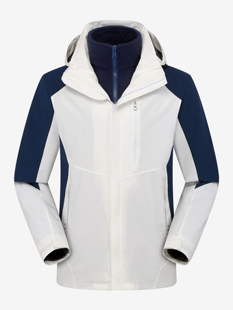 ホワイト メンズ ジャケット カラーブロック ジッパー ポリエステル スタイリッシュ