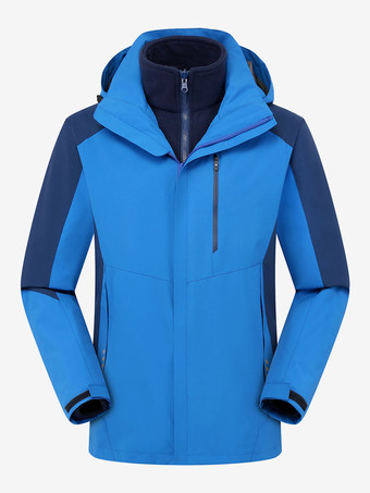 ロイヤルブルーメンズ ジャケット カラーブロック ジッパー ポリエステル スタイリッシュ