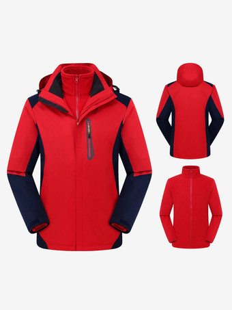 Rosso Giacca da uomo in pile polare con cerniera color block alla moda