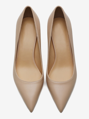 Women's High Heels Apricot Pointed Toe Slip On Pumps