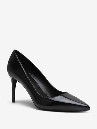 レディース ブラック ヒール ポインテッドトゥ ハイヒール パンプス