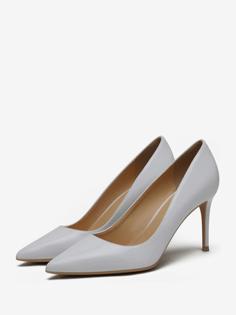 ホワイト レディース ブラック ヒール ポインテッドトゥ ハイヒール パンプス