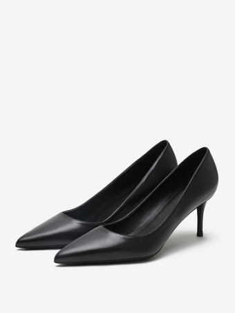 Black Women's High Heels Apricot Pointed Toe Slip On Pumps