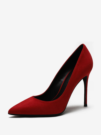 レッド ハイヒール スエード ポインテッドトゥ スティレットヒール ドレスシューズ