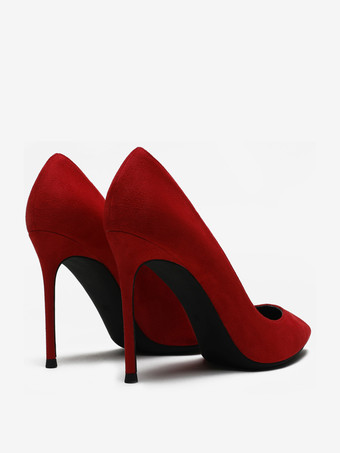 レッド ハイヒール スエード ポインテッドトゥ スティレットヒール ドレスシューズ