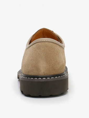 男性用カジュアルシューズ カーキ牛革 ラウンドトゥ レースアップシューズ