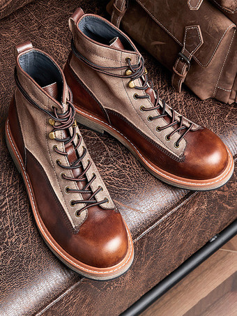 メンズ ベルベット マーティン ワーク モーターサイクルブーツ ディープブラウン 牛革 ラウンドトゥ ショートブーツ