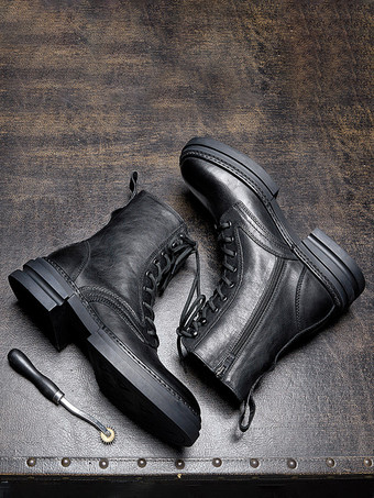 メンズ マーティン ワークブーツ ブラック 牛革 ラウンドトゥ ミリタリー コンバットブーツ