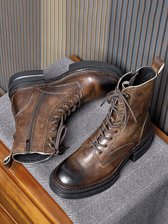 メンズ マーティン ワークブーツ ブラック 牛革 ラウンドトゥ ミリタリー コンバットブーツ