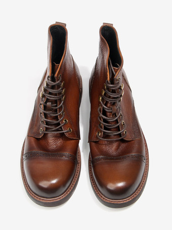 メンズ モーターサイクル マーティン ワーク 牛革 ラウンドトゥ ディープブラウン コンバットブーツ