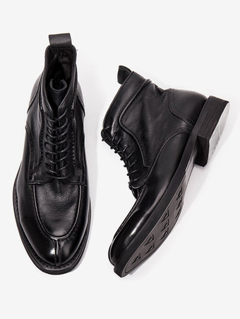 メンズ モーターサイクル レトロ ワーク マホガニー 牛革 ラウンドトゥ コンバットブーツ