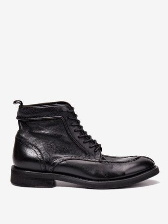 メンズ モーターサイクル レトロ ワーク マホガニー 牛革 ラウンドトゥ コンバットブーツ