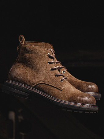 メンズ マーティン ワーク コーヒーブラウン スエードレザー ラウンドトゥ ショートブーツ