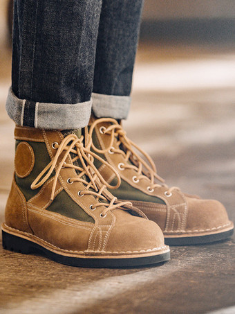 Stivali da combattimento Martin Work da uomo in pelle di vacchetta marrone caffè con punta tonda