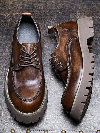 メンズドレスシューズ コーヒーブラウン 牛革 ラウンドトゥ デビーシューズ