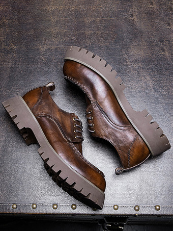 メンズドレスシューズ コーヒーブラウン 牛革 ラウンドトゥ デビーシューズ