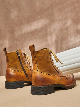 メンズ マーティン ブローグ ビジネス カジュアル レトロ コーヒー ブラウン 牛革 ラウンドトゥ ショートブーツ