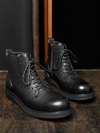 メンズ マーティン ブローグ ビジネス カジュアル レトロ コーヒー ブラウン 牛革 ラウンドトゥ ショートブーツ