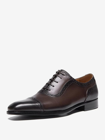 男性用ドレスシューズ ファッション ラウンドトゥ レースアップ 牛革 プロム ホームカミング ウェディングシューズ