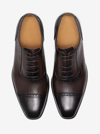 男性用ドレスシューズ ファッション ラウンドトゥ レースアップ 牛革 プロム ホームカミング ウェディングシューズ