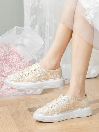 Brautschuhe runde Zehen flache Hochzeitsschuhe