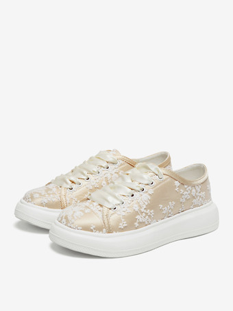 Brautschuhe runde Zehen flache Hochzeitsschuhe