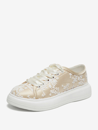 ChampagnerBrautschuhe runde Zehen flache Hochzeitsschuhe