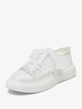 アイボリー アイボリー フラット ブライダル シューズ レースアップ ウェディング シューズ