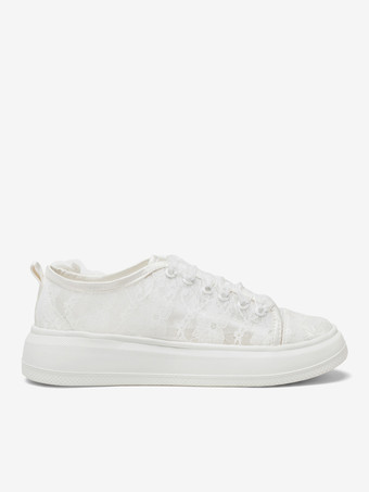 レースブライダルシューズレースアップフラワーディテールファルトウェディングシューズ