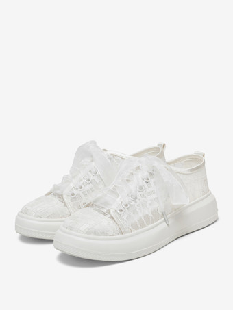 アイボリー フラット ブライダル シューズ レースアップ ウェディング シューズ