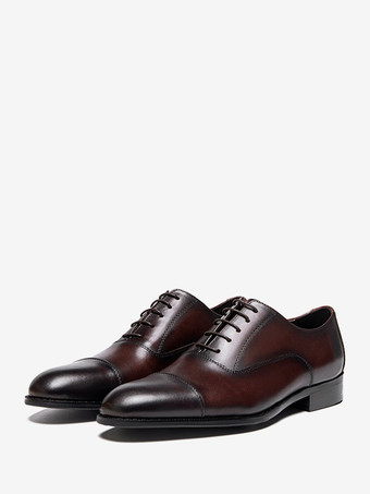 ブラウン メンズドレスシューズ 素敵なラウンドトゥ レースアップ 牛革 デビー プロム ホームカミング ウェディングシューズ
