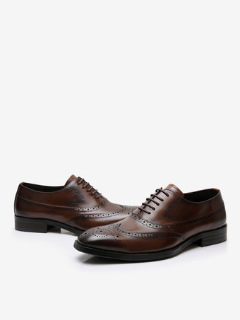 男性用ドレスシューズ ファッション ラウンドトゥ レースアップ 牛革 デビー プロム ホームカミング ウェディングシューズ