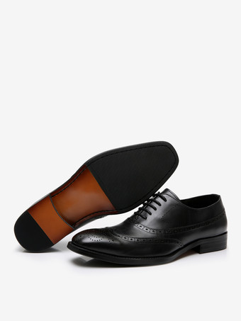 男性用ドレスシューズ ファッション ラウンドトゥ レースアップ 牛革 デビー プロム ホームカミング ウェディングシューズ