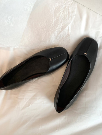 レディース ラウンドトゥ PU レザー バレエ フラット シューズ