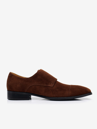Herren-Slipper mit Mon-Riemen Kaffeebraun runde Zehenpartie Slip-on-Schuhe für den Abschlussball und Hochzeit