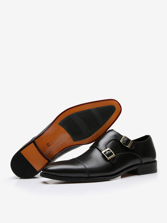 Herren-Slipper mit Mon-Riemen Kaffeebraun runde Zehenpartie Slip-on-Schuhe für den Abschlussball und Hochzeit