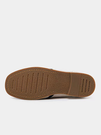 メンズカジュアルシューズ ホワイト牛革 ラウンドトゥ カラーブロック ストラップ 調節可能シューズ