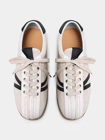 メンズカジュアルシューズ ホワイト牛革 ラウンドトゥ カラーブロック ストラップ 調節可能シューズ