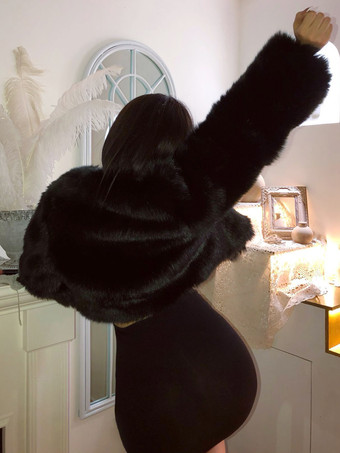 Faux Fur Coats Long Sleeves Cropped Chic Winter Eco-friendly Fur Coat For Women