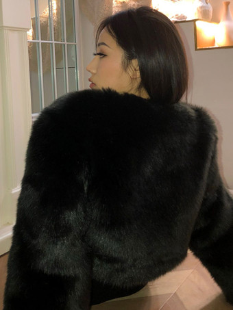 Faux Fur Coats Long Sleeves Cropped Chic Winter Eco-friendly Fur Coat For Women