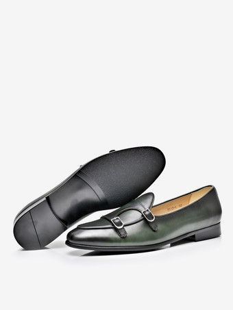 Mocassini da uomo con cinturino alla navata punta tonda in pelle di vacchetta slip-on scarpe da ballo matrimonio