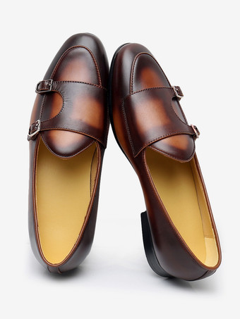 Mocassini da uomo con cinturino alla navata punta tonda in pelle di vacchetta slip-on scarpe da ballo matrimonio