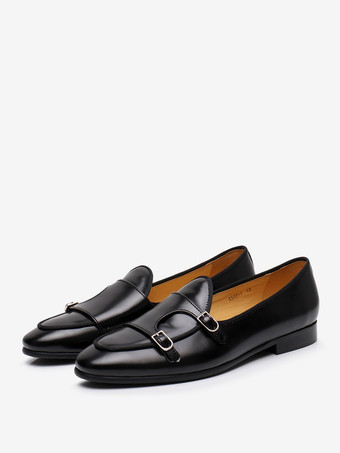 Nero Mocassini da uomo con cinturino alla navata punta tonda in pelle di vacchetta slip-on scarpe da ballo matrimonio